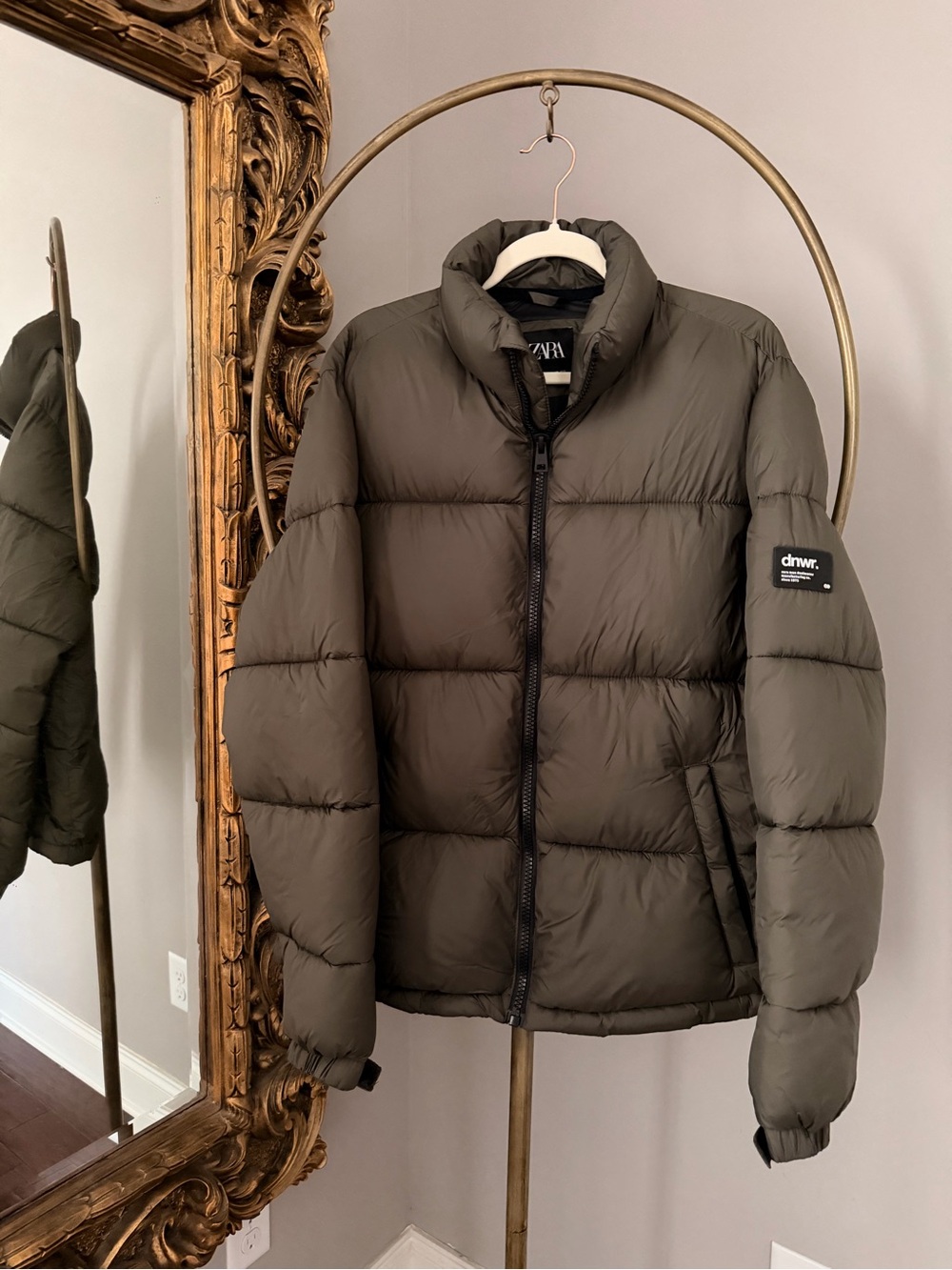 NWOT. Zara Men's Olive Puffer Jacket